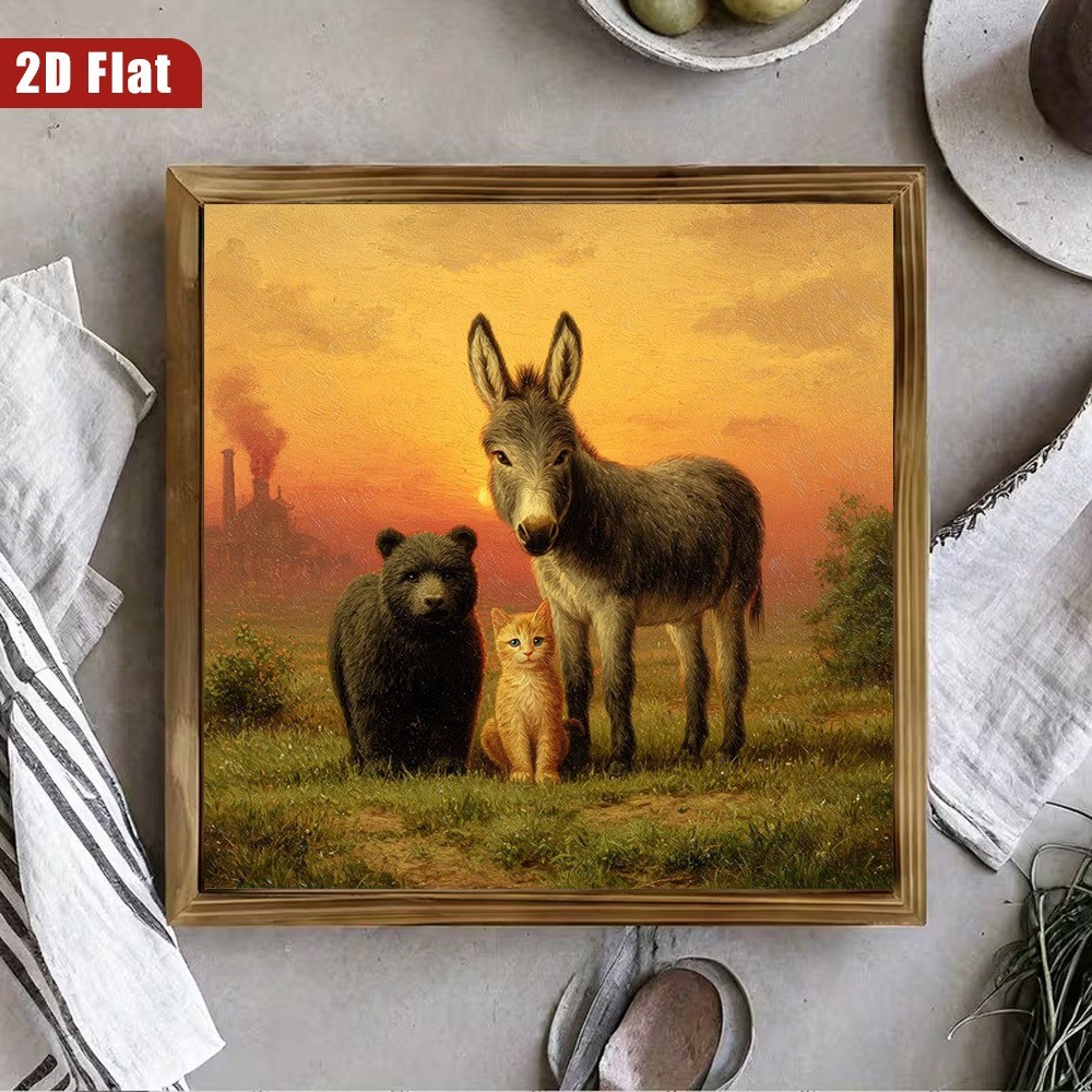 Donkey Bear Cat Farm Animal Wooden Sign Rustic Wall Art for Living Room Decor