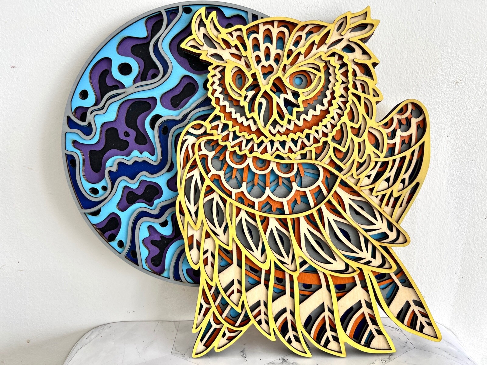 Owl moon mandala Wall art Mystical art 3D picture Unique gift 🎁Birthday present