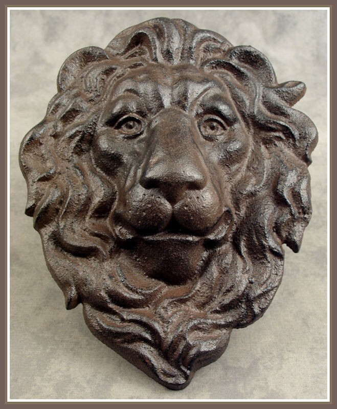 MAJESTIC LION HEAD Cast Iron WALL SCULPTURE Antiqued Brown