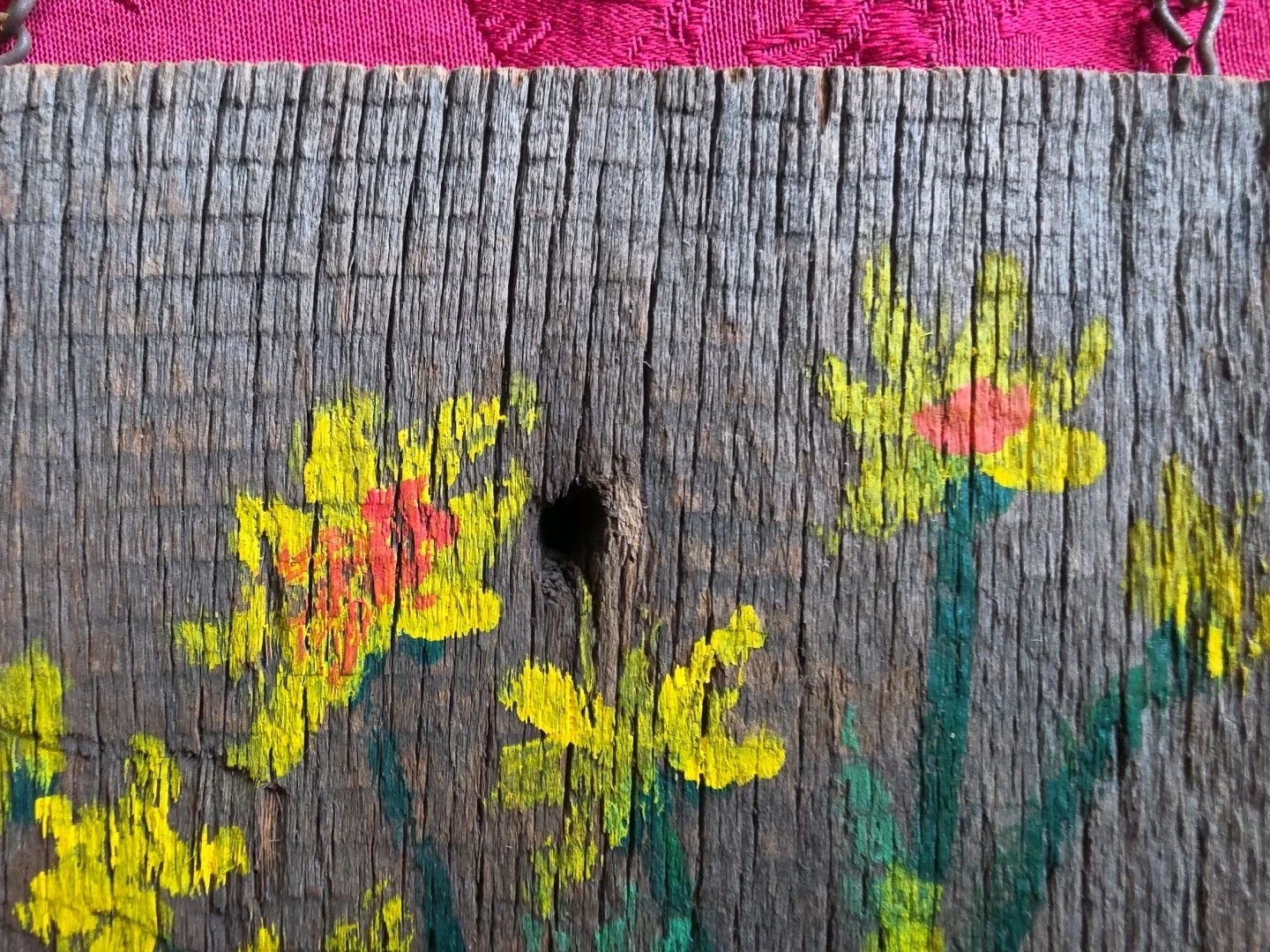 Rustic Reclaimed Wood Artist signed Handpainted flower Bouquet Wall Art Decor