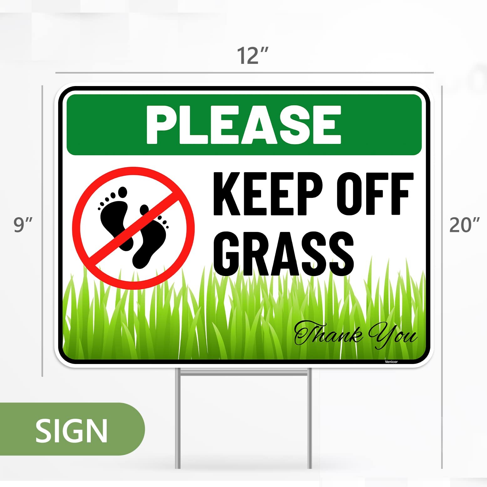 2PC Keep Off Grass Sign with Stake, 12 Inches by 9 Inches – Corrugated Plasti…