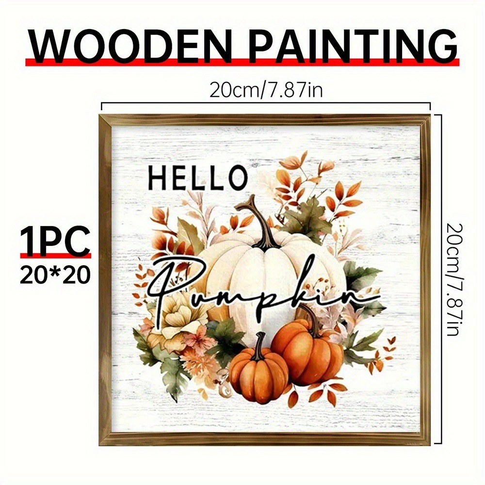 “Hello Pumpkin” Fall Leaves Wooden Sign Rustic Farmhouse Kitchen Cafe Wall Decor