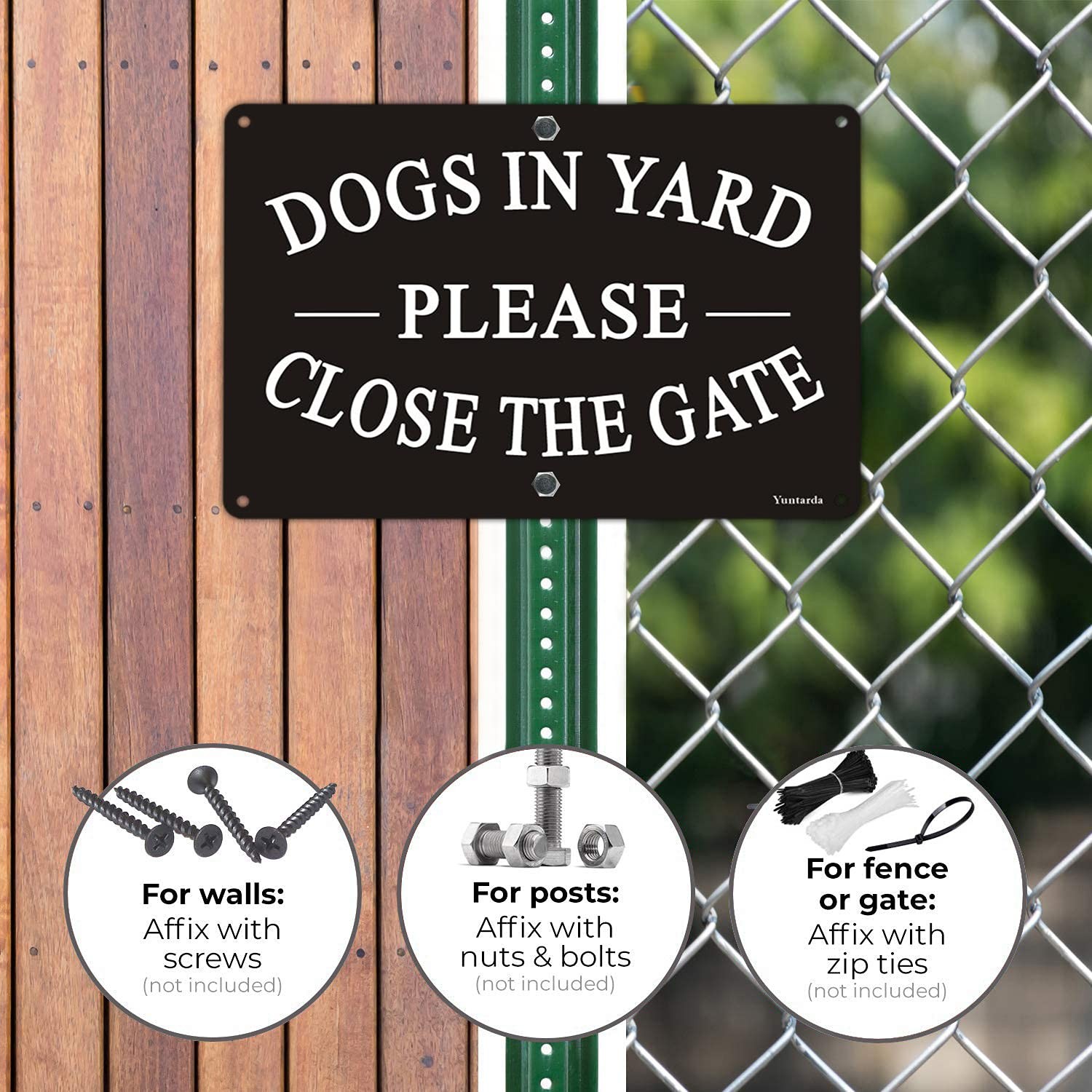 Dogs in Yard Please Close the Gate Sign, Yuntarda(2 Pack) 10x7inches Reflecti