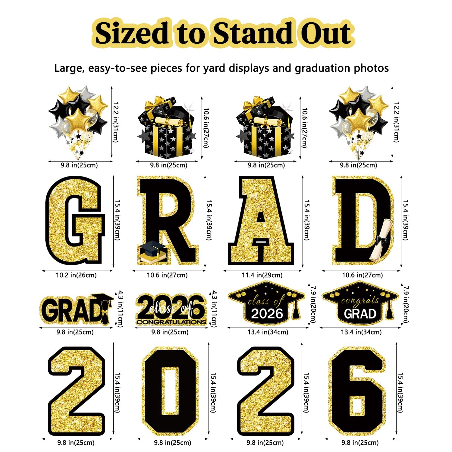 Graduation Yard Signs Class of 2026 Decorations, 16PCS Large Black Gold Congr…