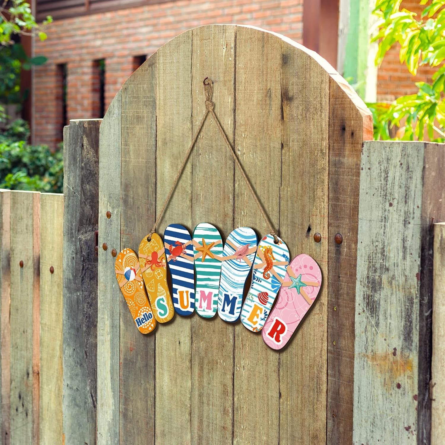 Hello Summer Door Sign Summer Wreaths for Front Door Hanger Rustic Wooden