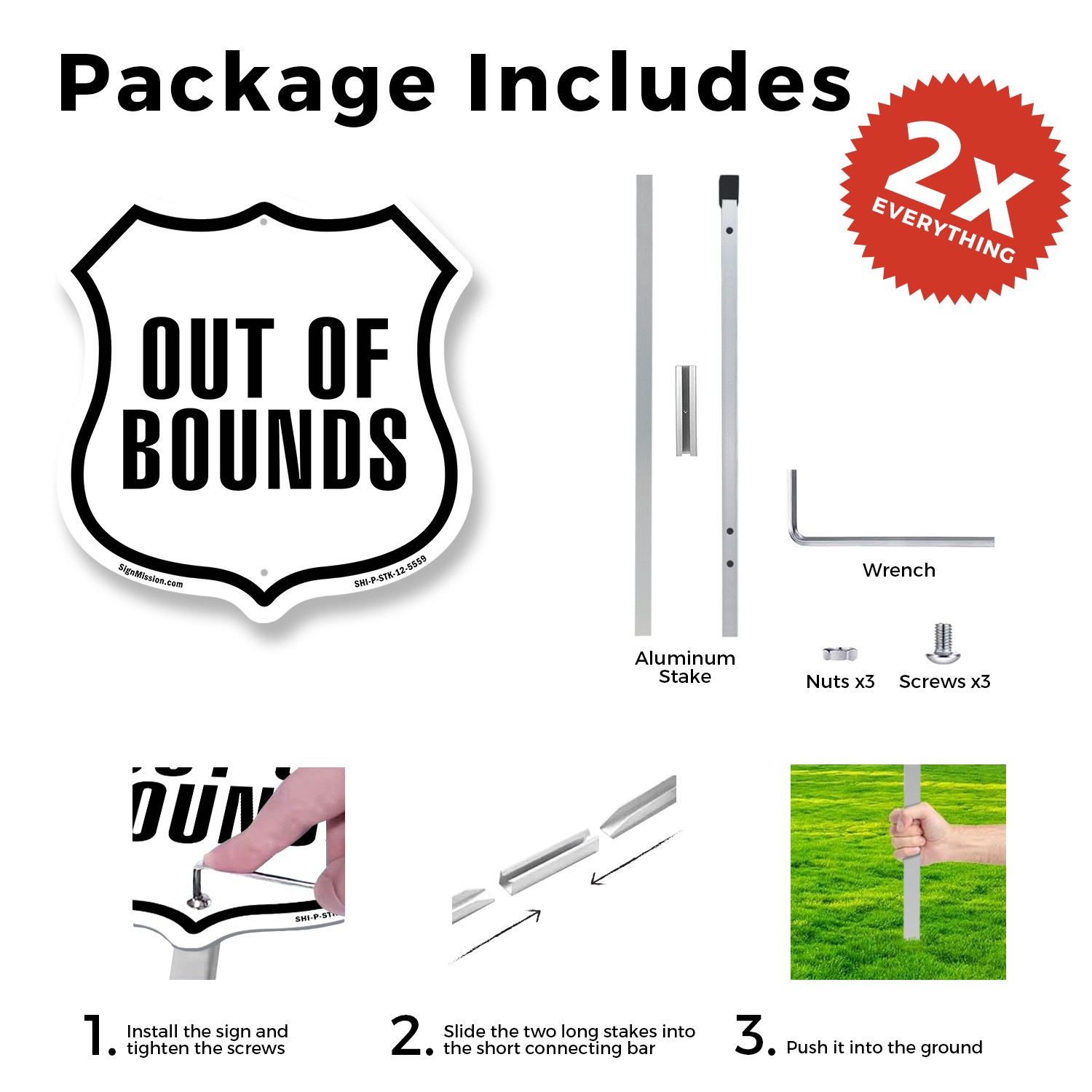Out Of Bounds Shield Shaped Sign With Stake Weather Resistant Crafted in the USA