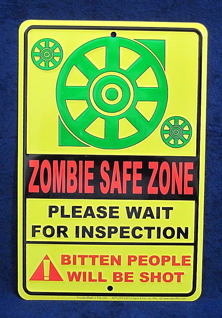ZOMBIE SAFE ZONE – *US MADE* Embossed Sign – Man Cave Garage Bar Pub Wall Decor