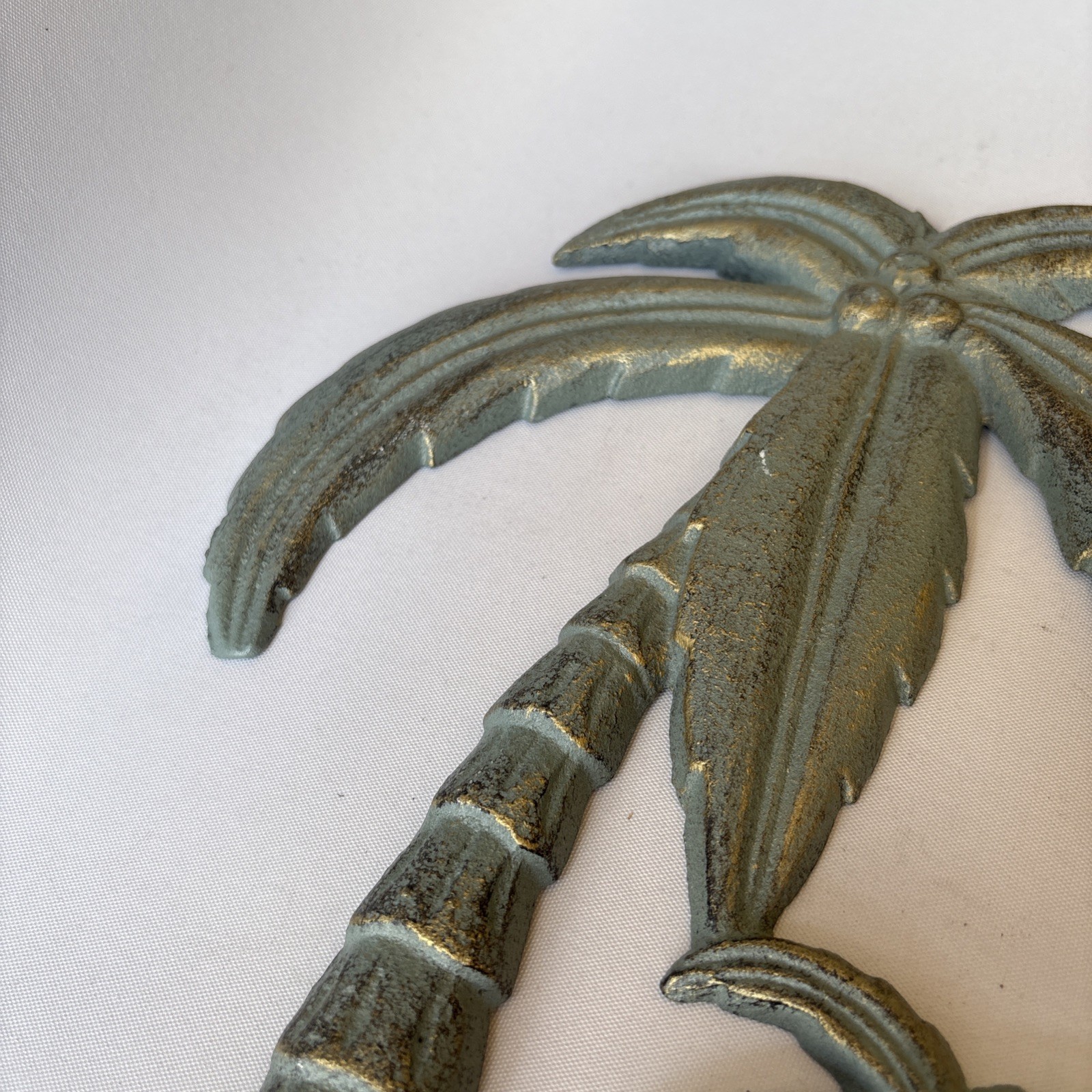Palm Trees Wall Art Cast Iron Metal Green Gold Home Decor 11″ Tropical Beach Hvy