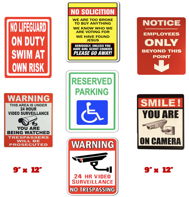 Warning Caution and Notice No Soliciting Reserved Parking Smile Camera PVC Signs
