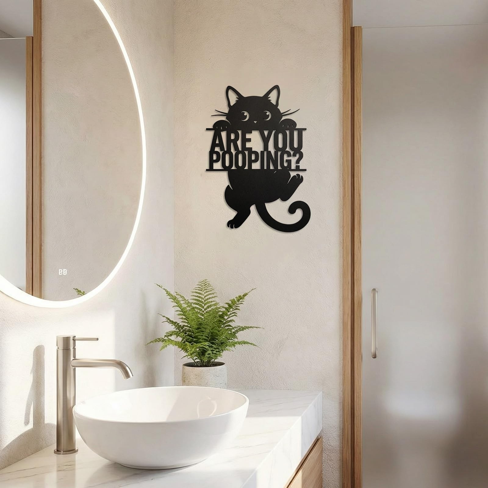 Black Cat “Are You Pooping” Bathroom Signs Wall Art,15×11 Inch Funny Metal Ca…