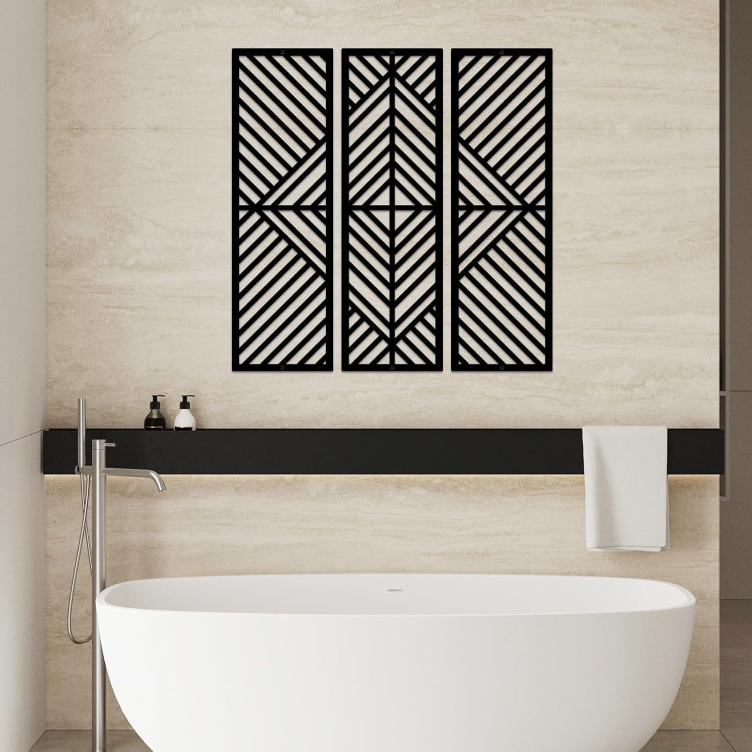 Contemporary Black Metal Wall Sculptures – Set of 3 Geometric Designs (22×22)