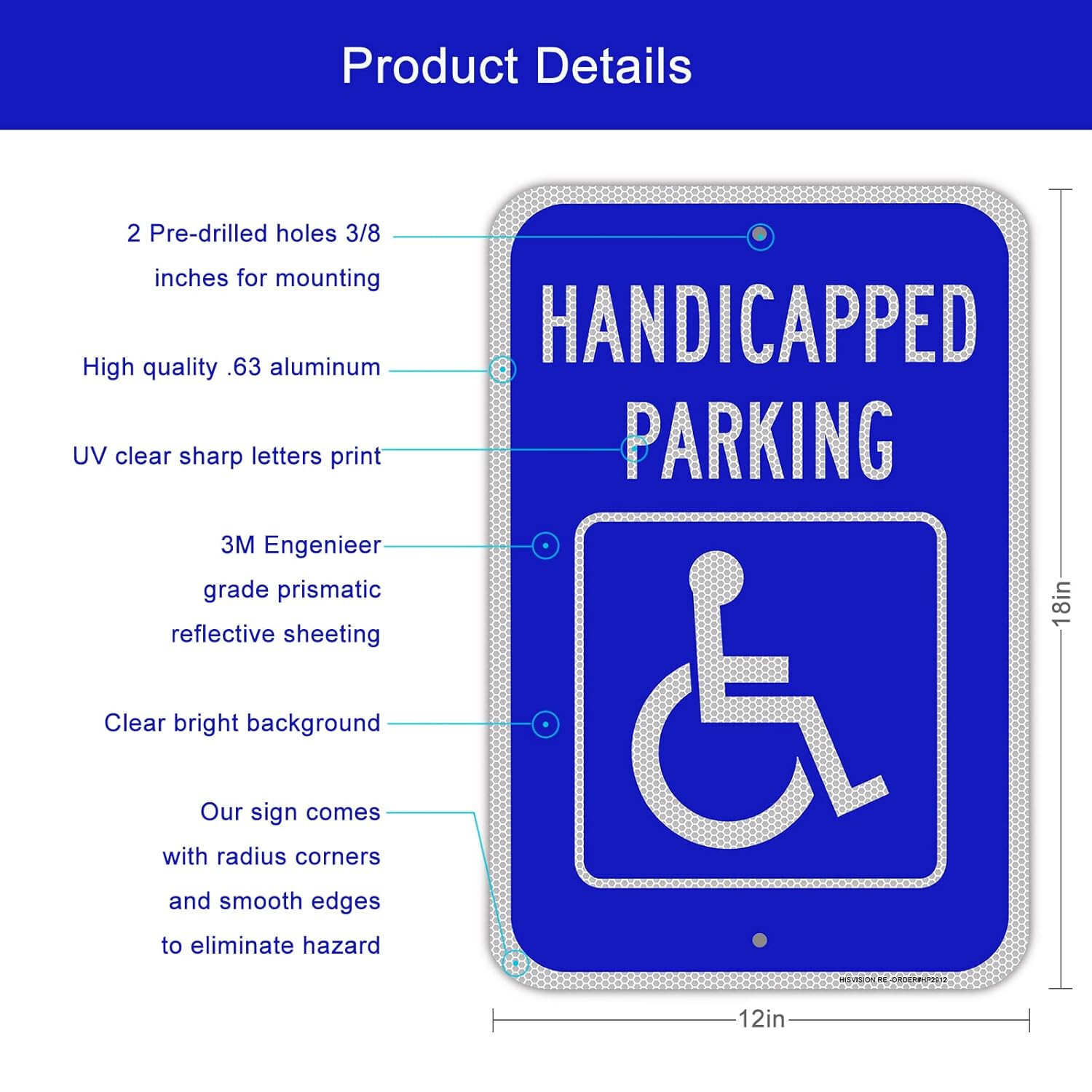 Handicap Parking Sign with Picture of Wheelchair Sign 18” x 12”
