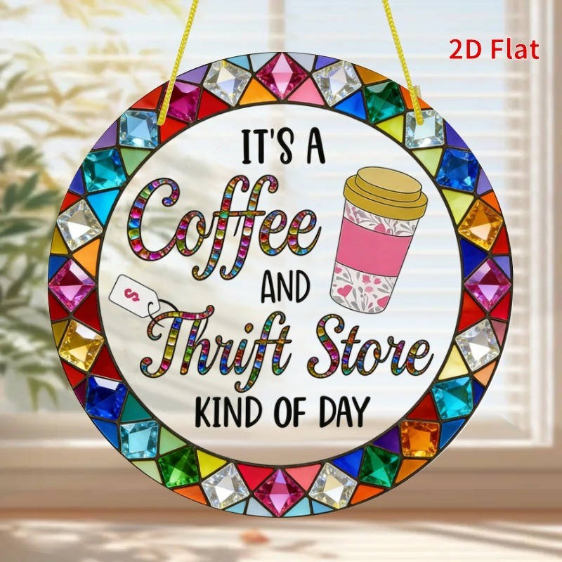 Round Coffee Cup Thrift Store Theme 8*8 Inches, Home Decor Best Gift Decor