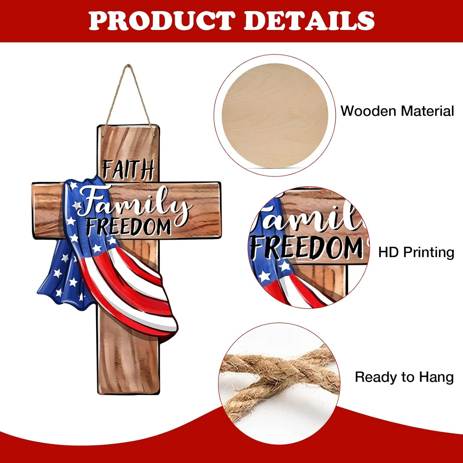 Memorial Day 4Th of July Cross Christian Front Door Sign, Patriotic America Reli