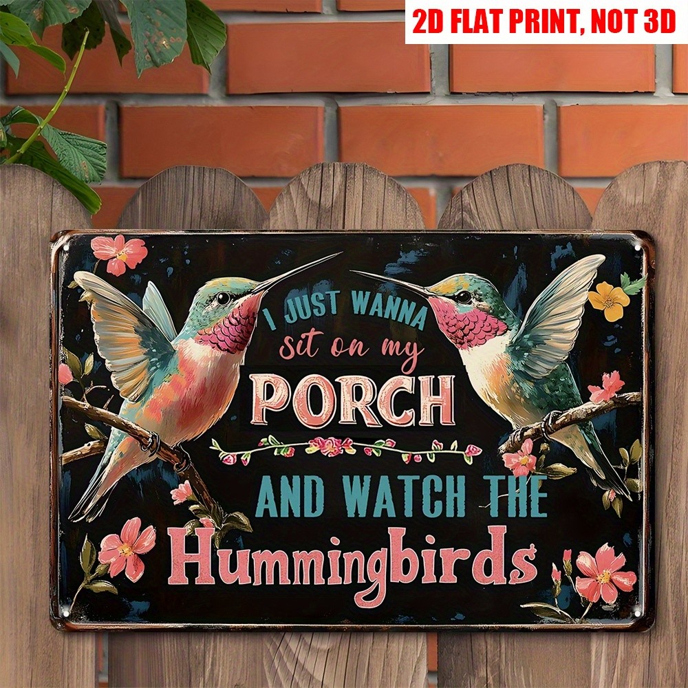 Retro Porch Hummingbird Metal Tin Plaque Farmhouse Garden Outdoor Home Ornament