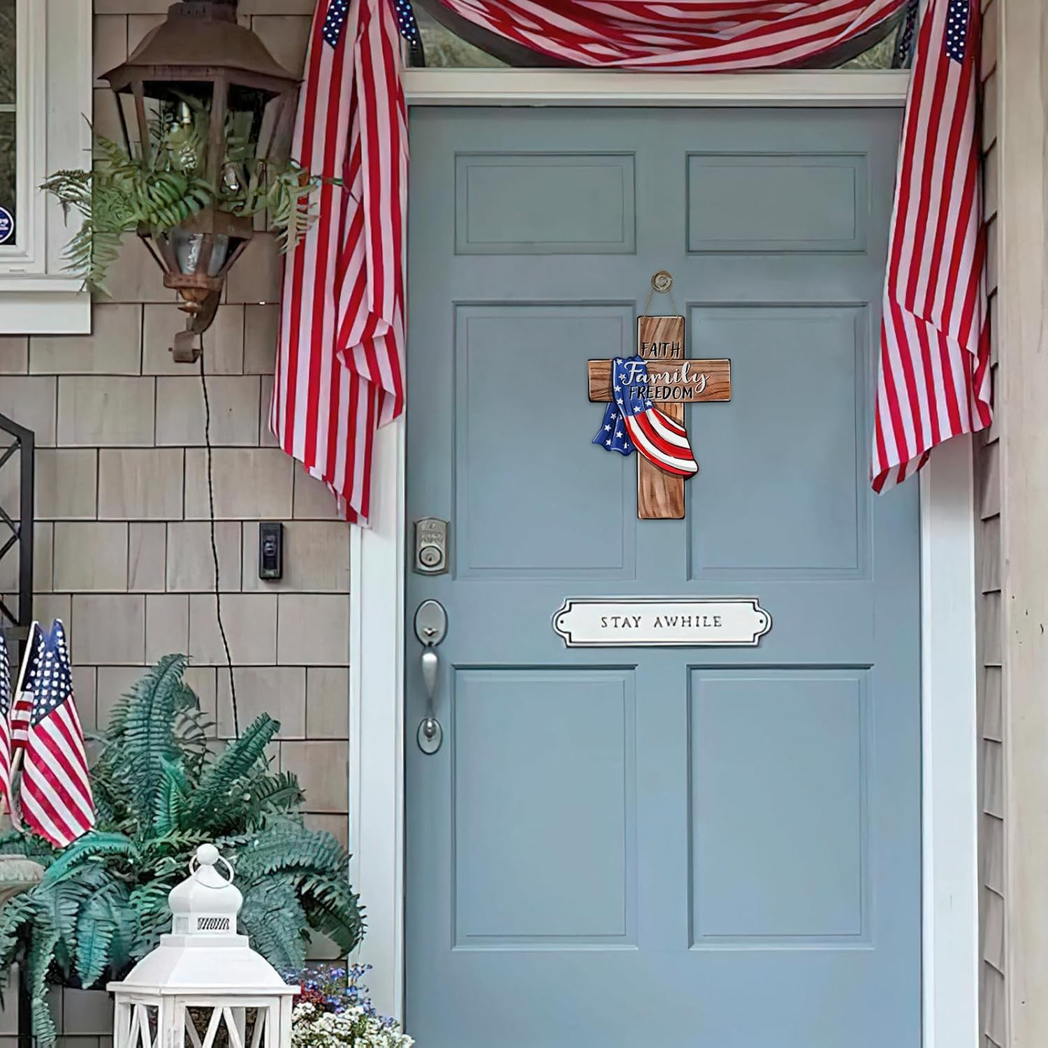 Memorial Day 4Th of July Cross Christian Front Door Sign, Patriotic America Reli