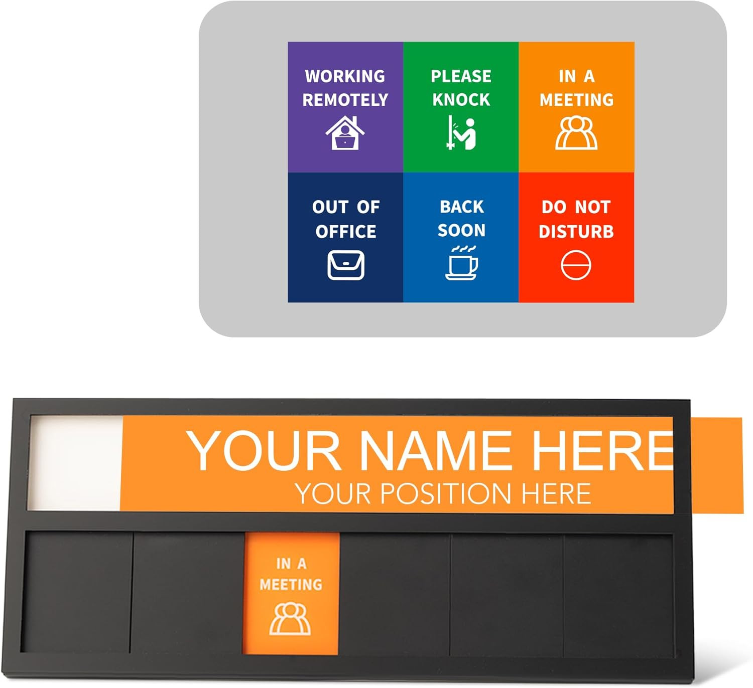 Name Plate for Desk& Office Door Sign, 6 Options Do Not Disturb, In A Meeting, O
