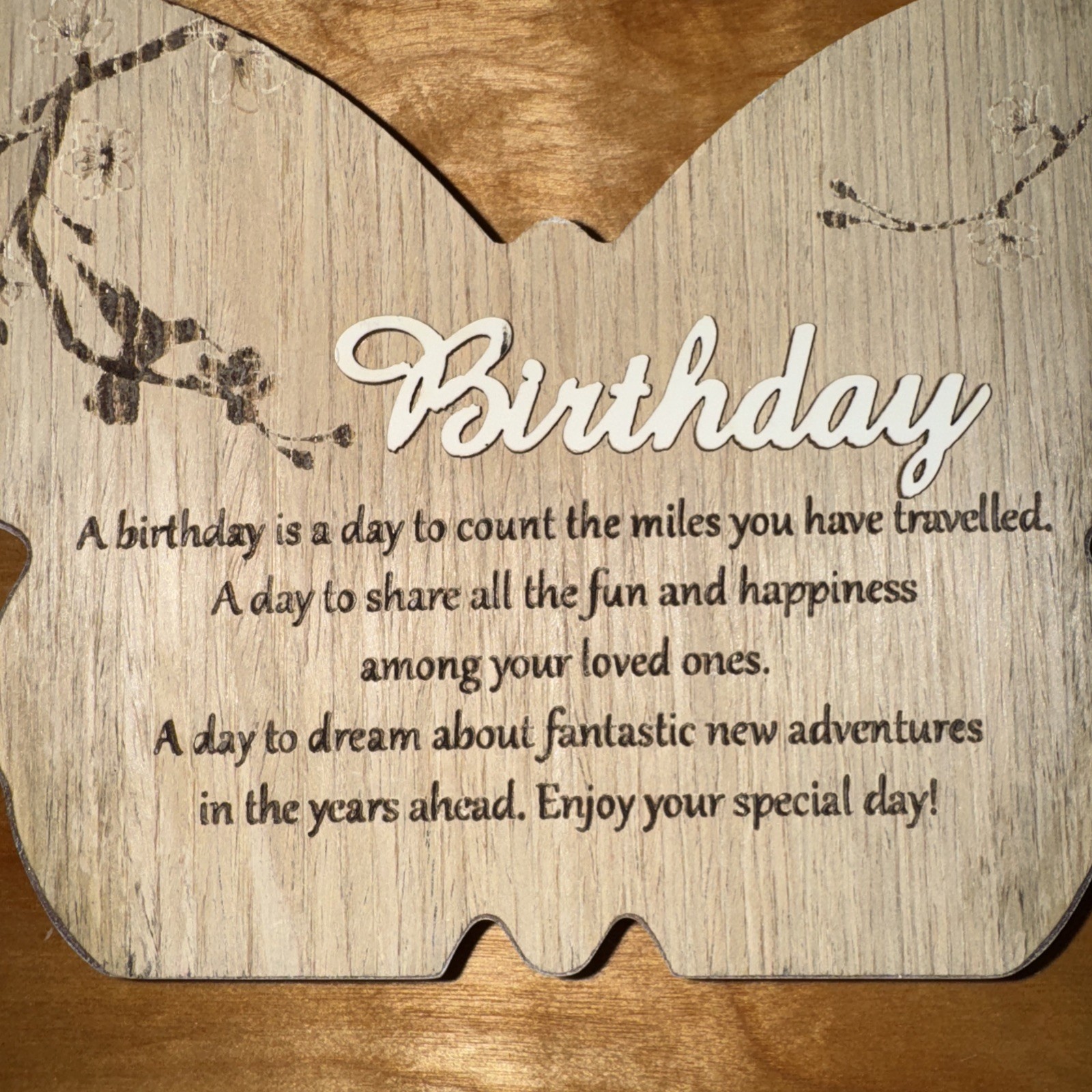 Wooden Butterfly Wall Decor with a Happy Birthday Message, 8.75 x 6 x 1 In