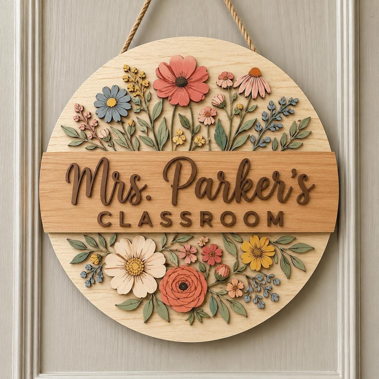 Custom Teacher Door Hanger, Personalized Wood Classroom Sign, Teacher Gift