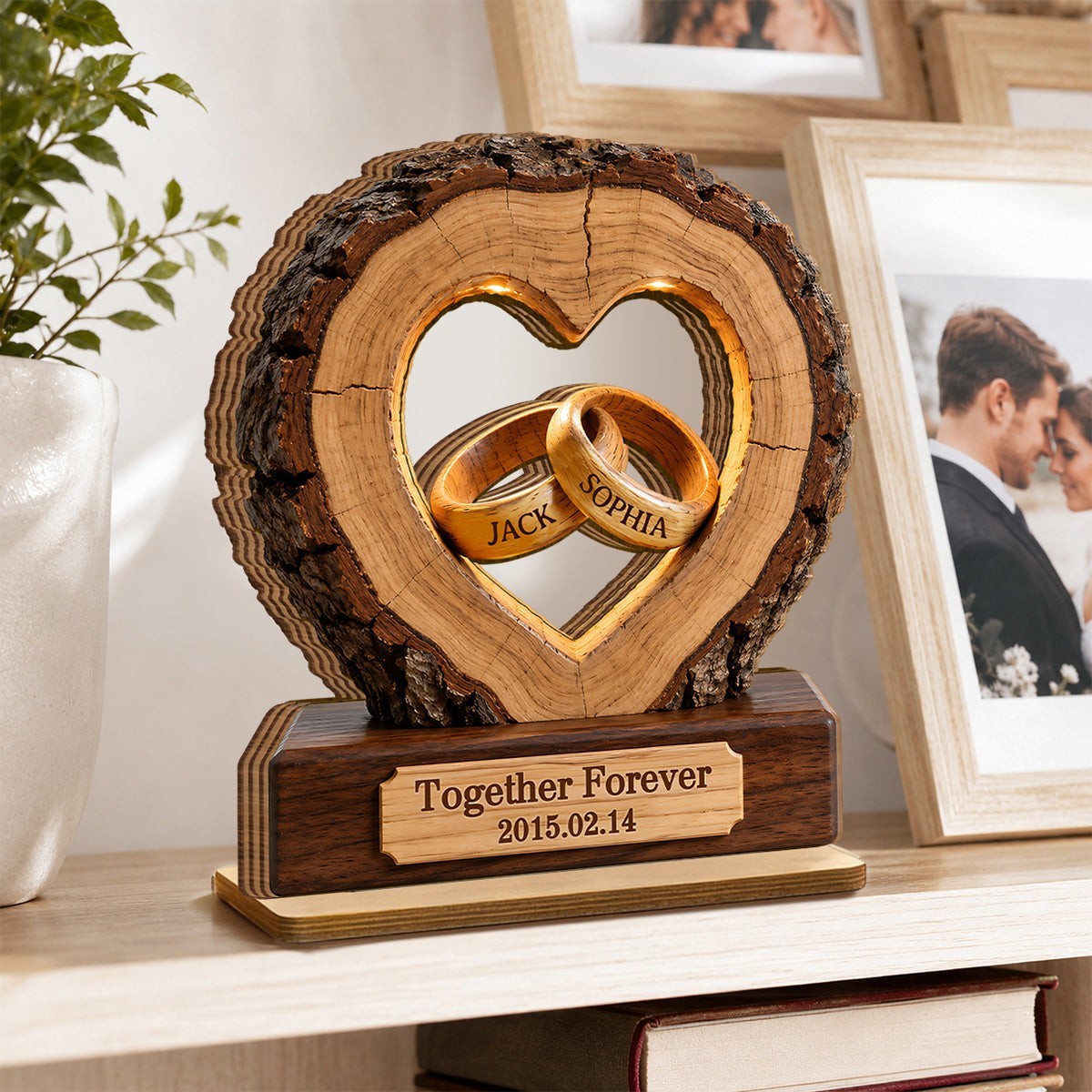 Personalized Together Forever Couple 2-Layer Wooden Block Gift for Her Him