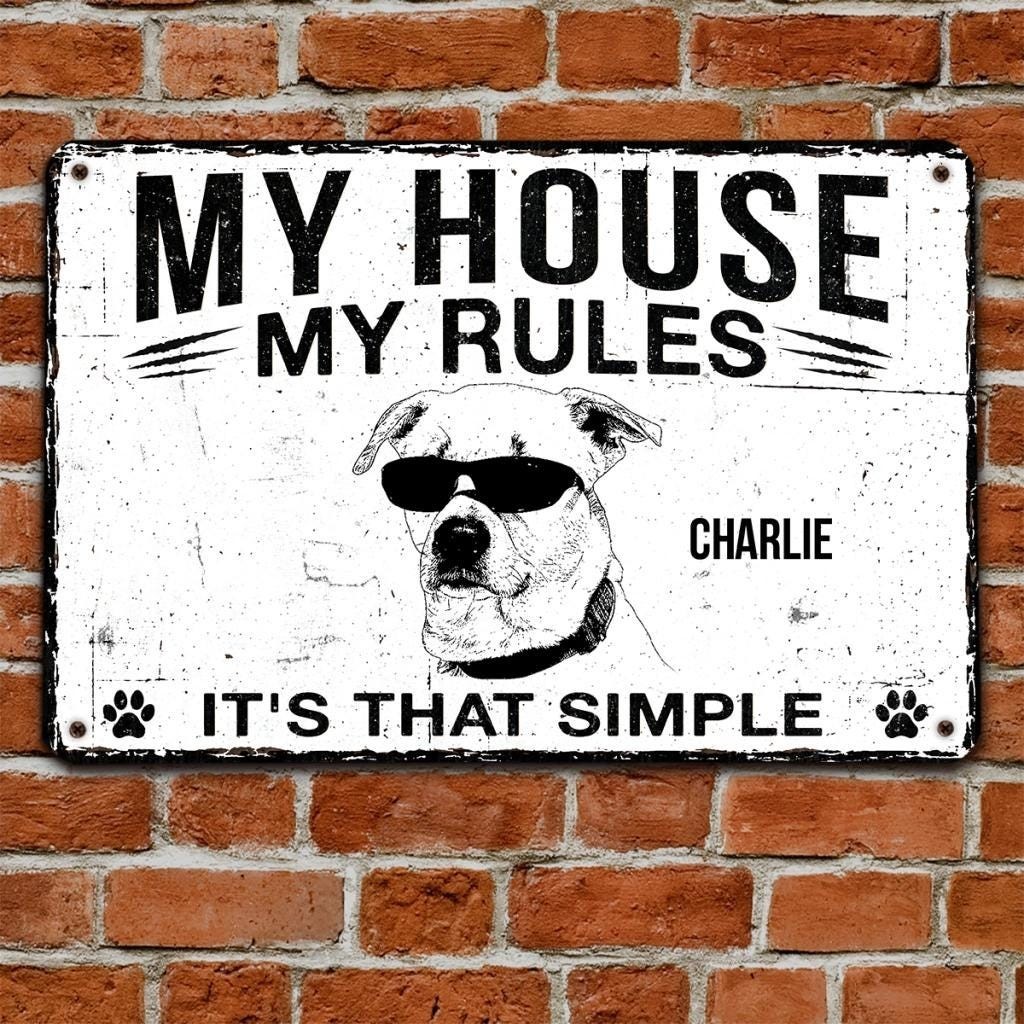 Custom Funny House Rules Metal Sign, Dog Lover Gift, Welcome Patio Decor
