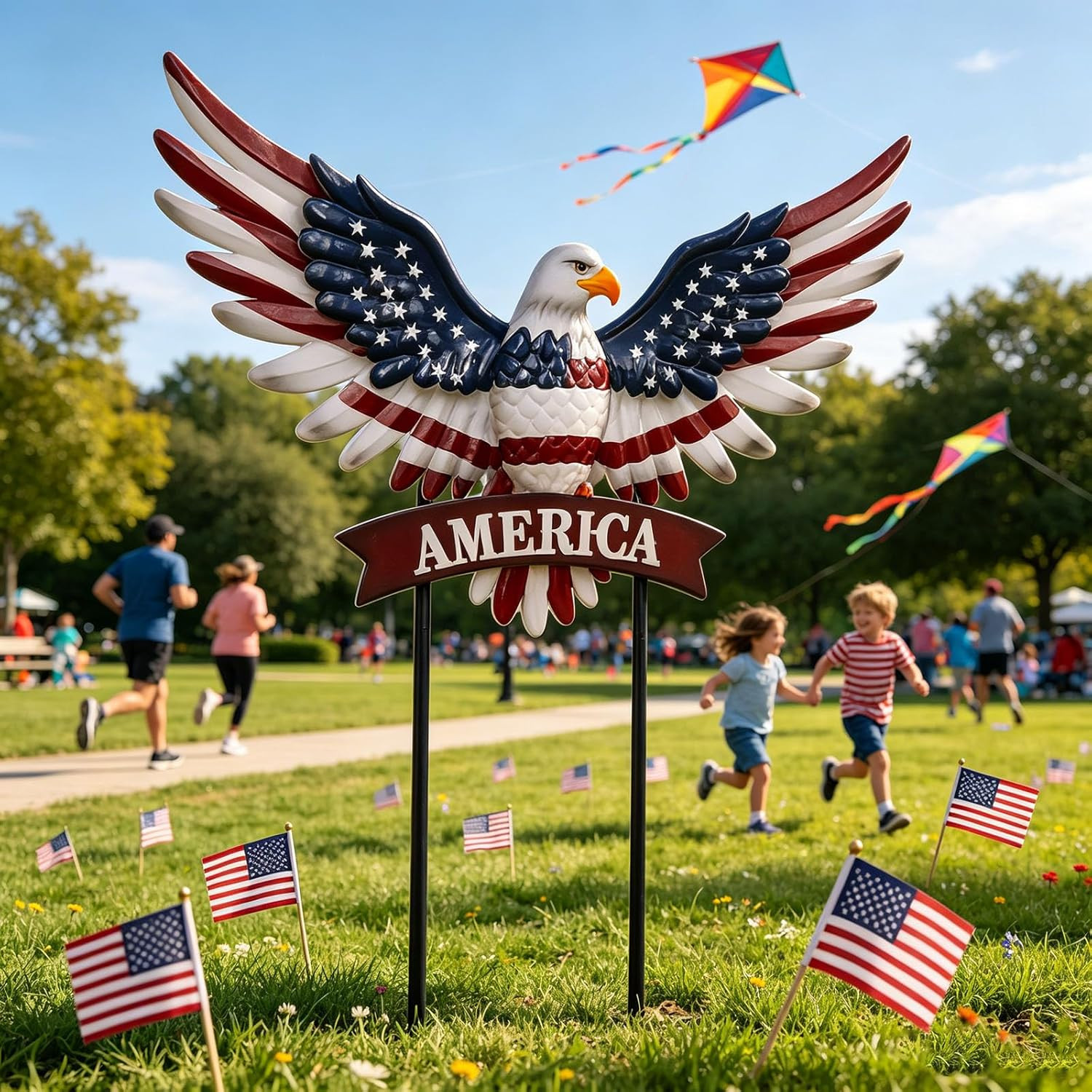 Eagle Patriotic Decor Garden Stakes Decorative Large 35.8In with America Sign, 4