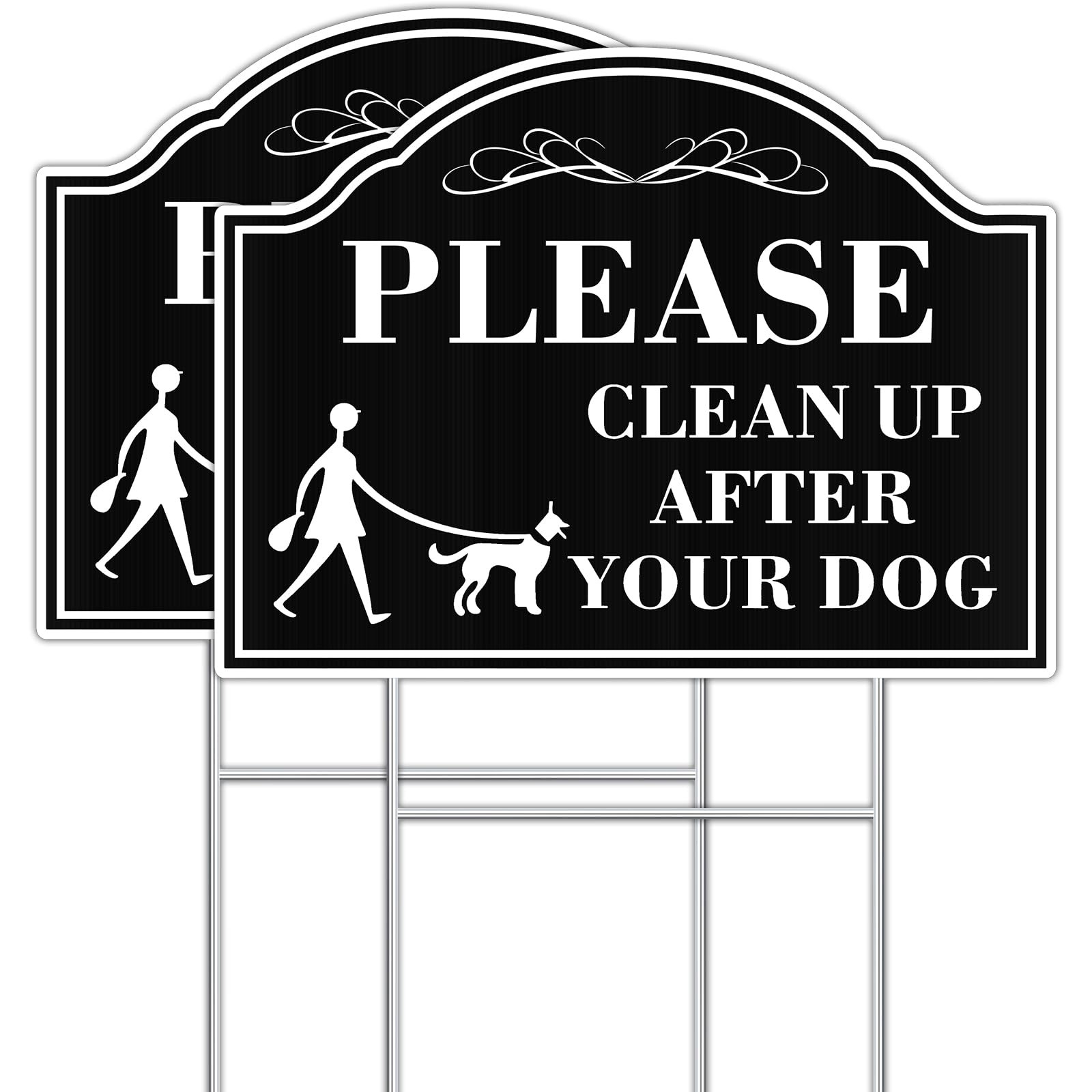 Clean Up After Your Dog Sign – 2 Pack, 12.6″x9.5″, Double Sided, Corrugated P…