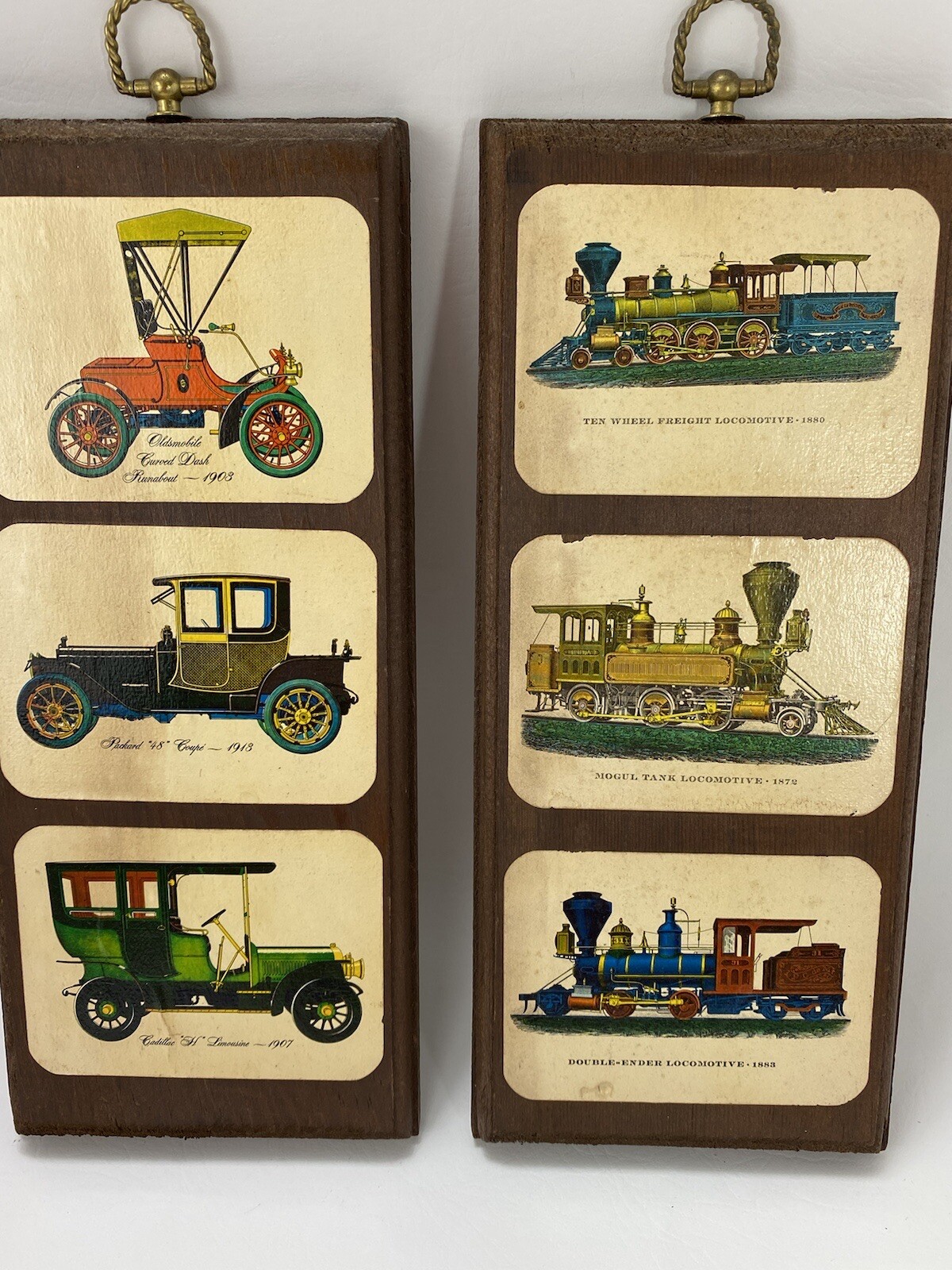 Vintage 1960s Chic Transportation Wood Wall Plaques Trains Cars Retro Mod