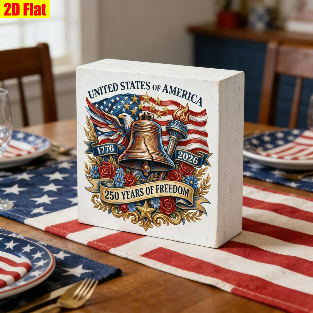 4th of July 250th Anniversary USA Wooden Box Sign Patriotic Liberty Bell Decor