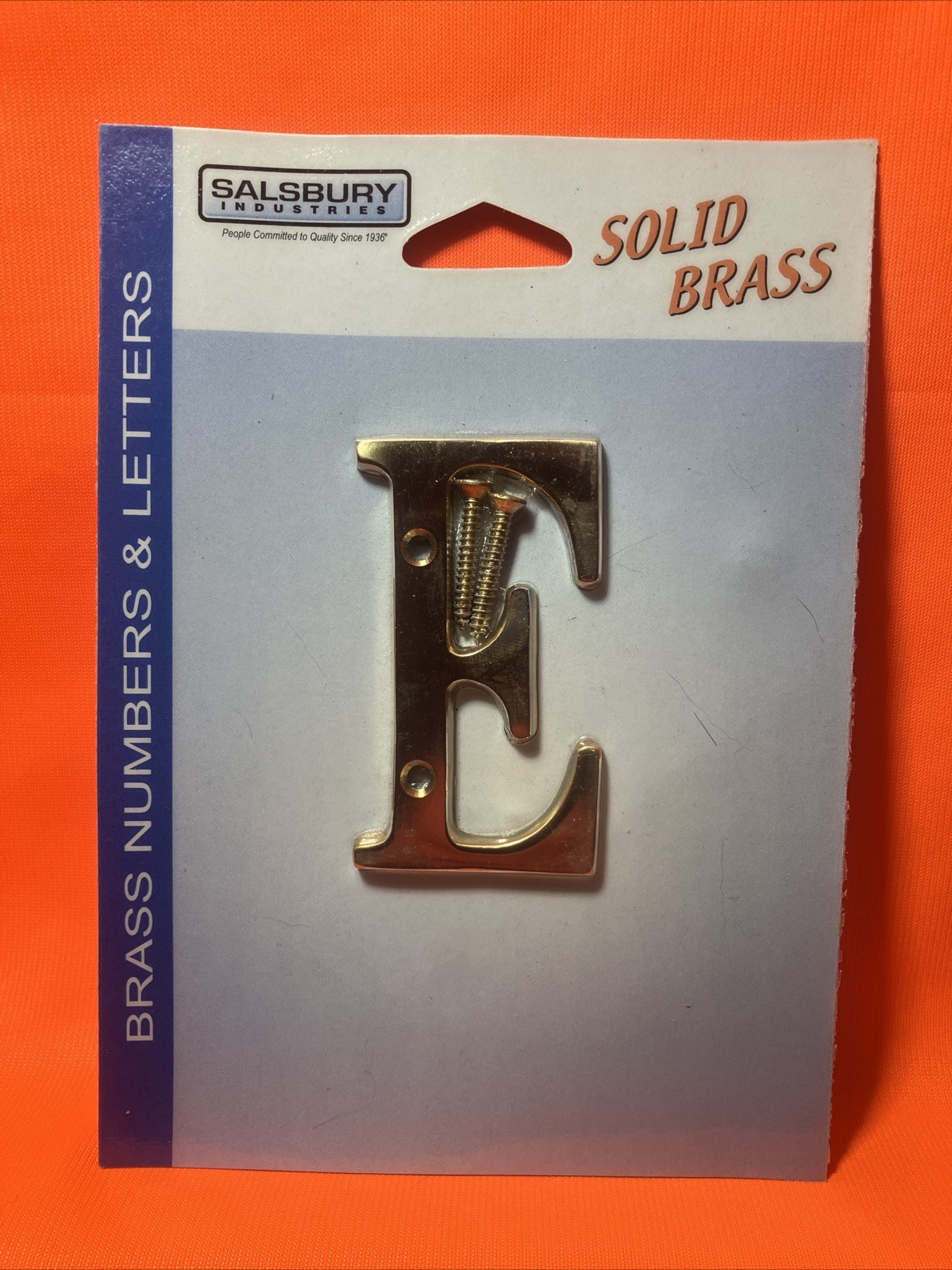Salsbury Door House Address Street Number Letter E Solid Polished Brass 3”