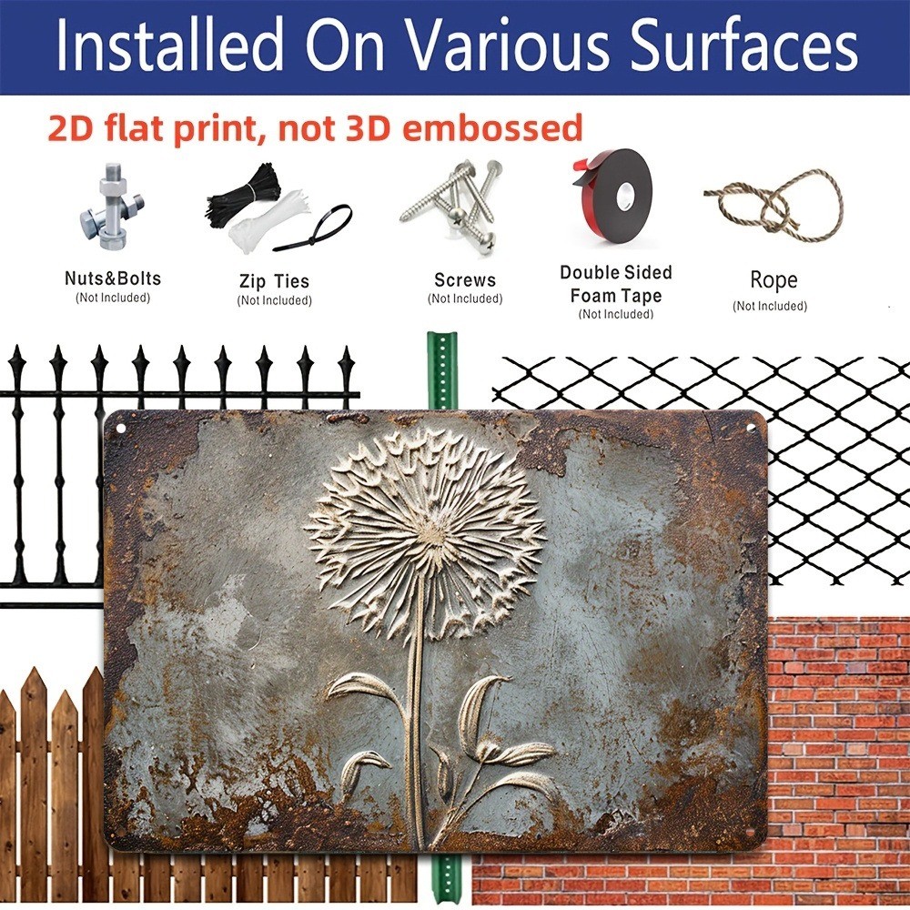 Vintage Dandelion Metal Tin Signs Rustic Floral Wall Art Decor Gym Cafe Garage