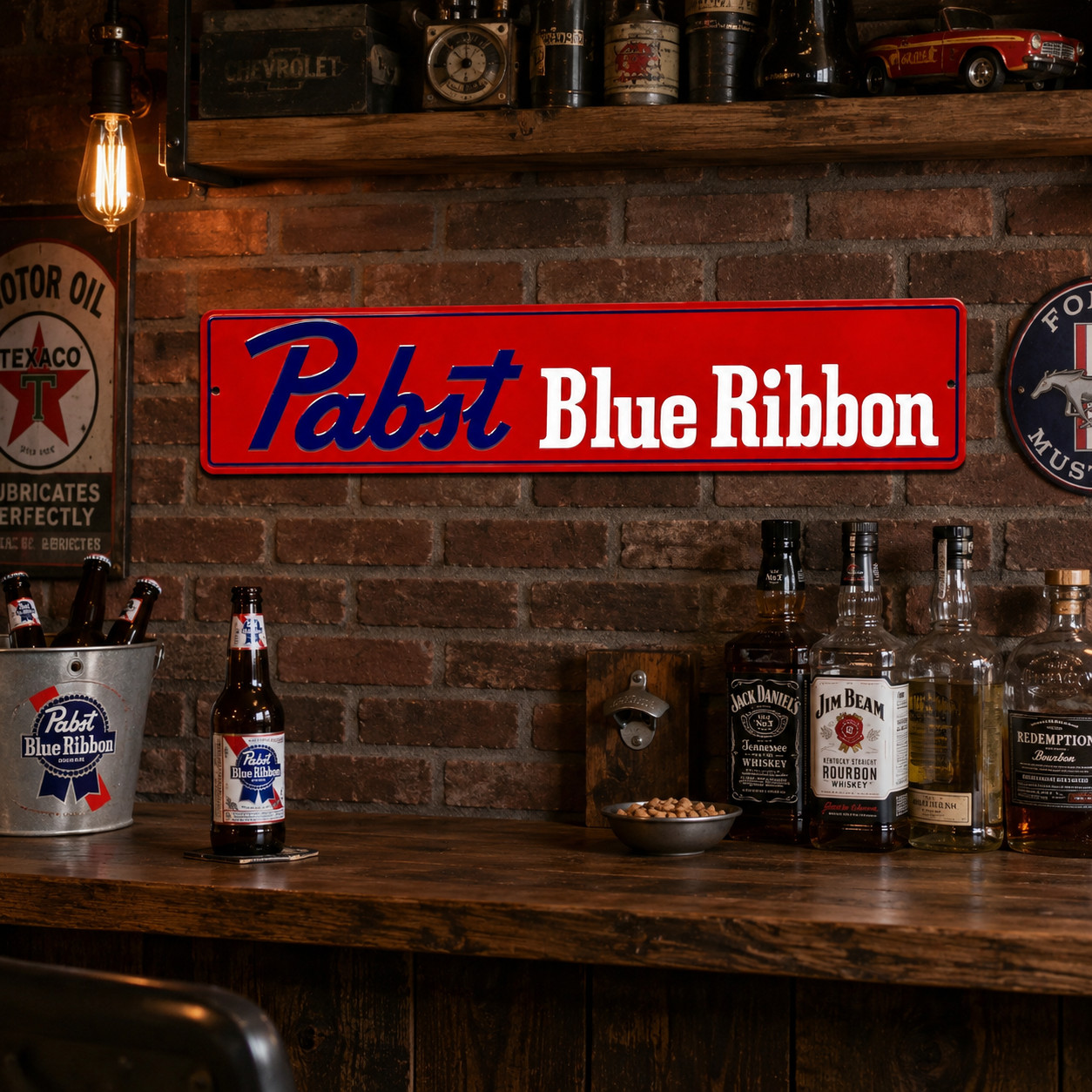 Pabst Blue Ribbon Embossed Metal Street Sign Bar Man Cave Garage Wall Decor 24″