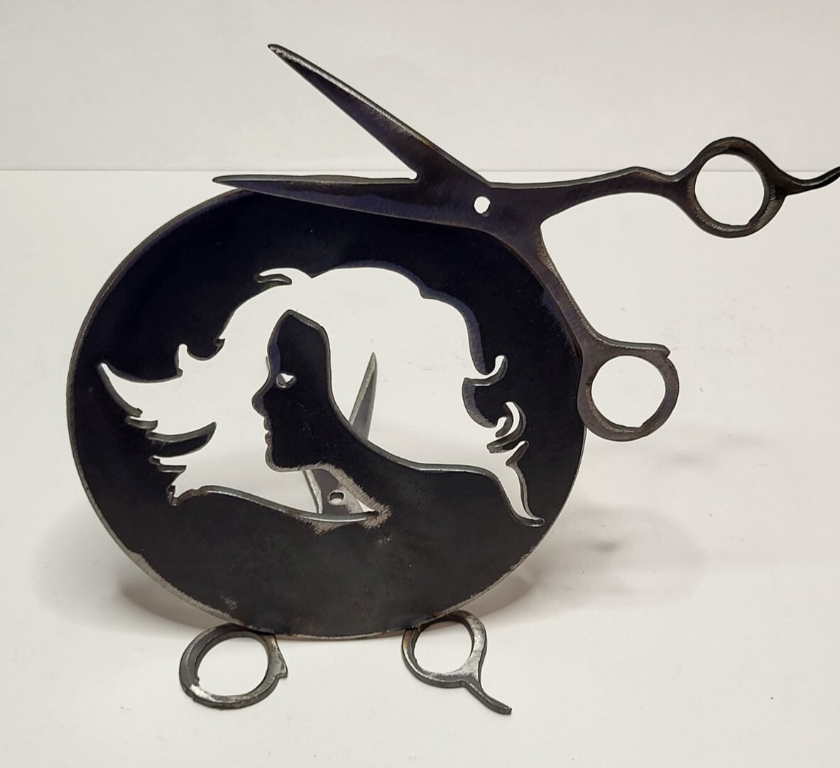 Hair Stylist Beautician Salon Barber Custom Made Steel Art Tabletop Shop Decor