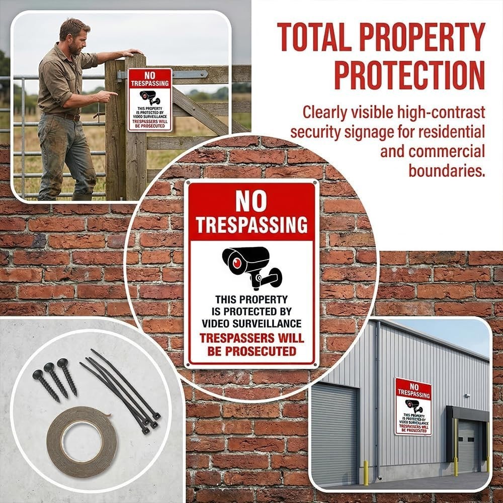 Weatherproof No Trespassing Video Surveillance Sign – 10×7 Inch Aluminum 2-Pack