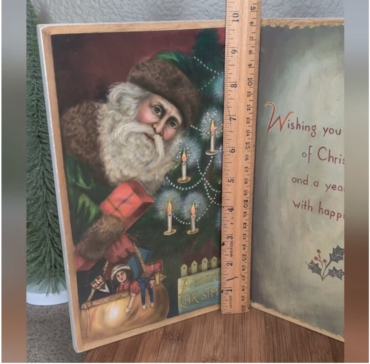Vintage Retro Looking Christmas Wooden Book Decor