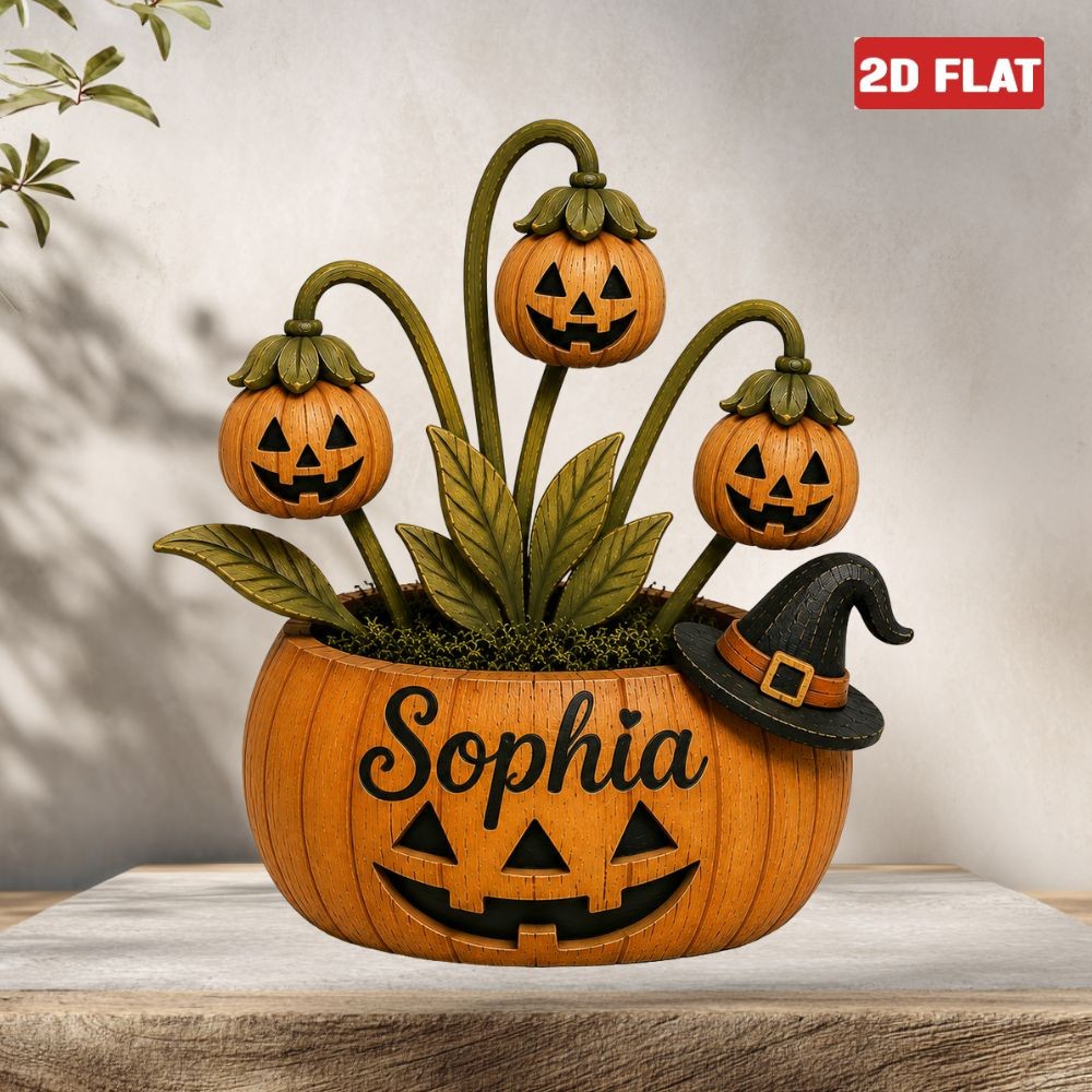 Custom Halloween Pumpkin Skull 2D FLAT Wood Block Spooky Ghost Pumpkin Decor
