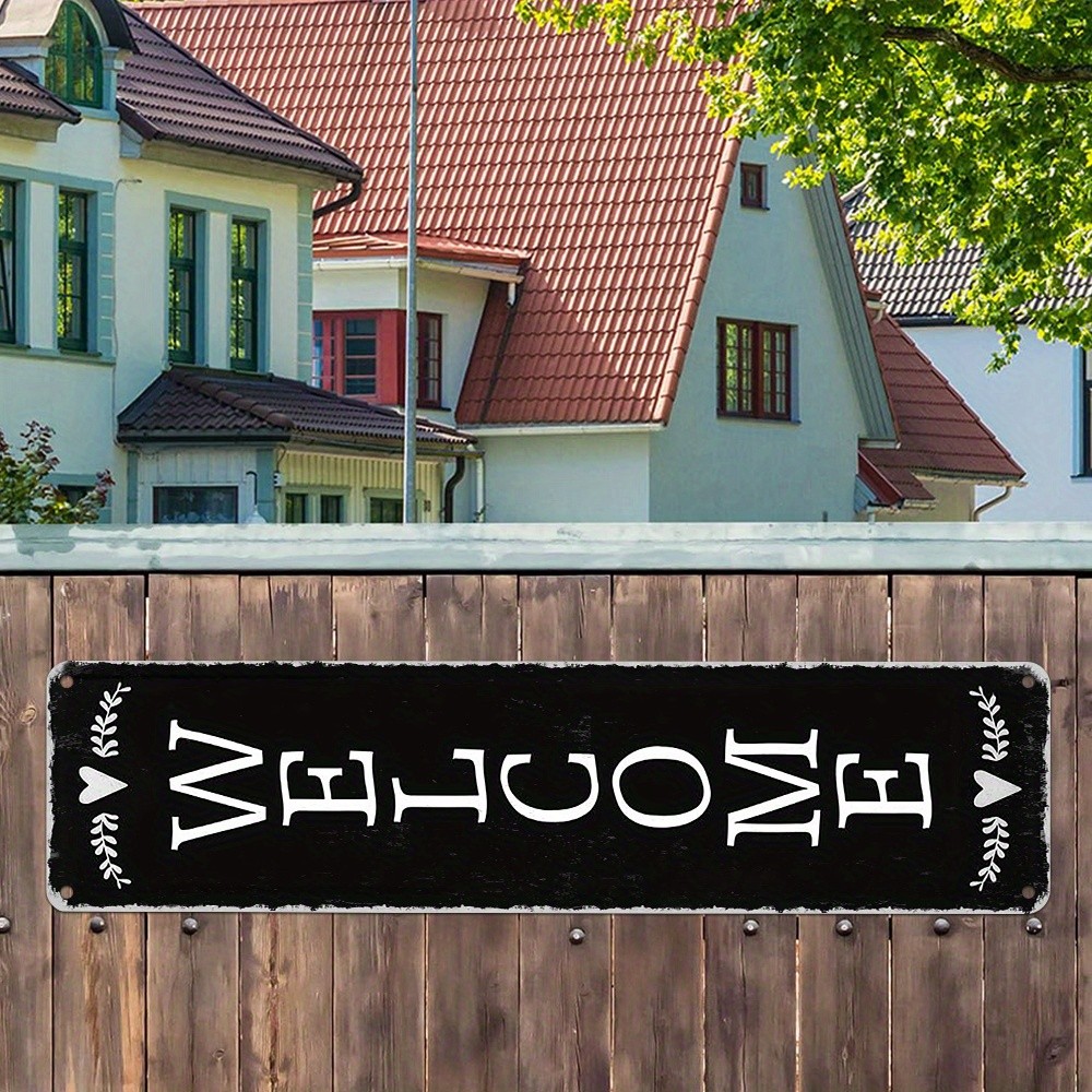 Distressed Vintage Welcome Metal Sign Farmhouse Gate Fence Outdoor Plaque Decor
