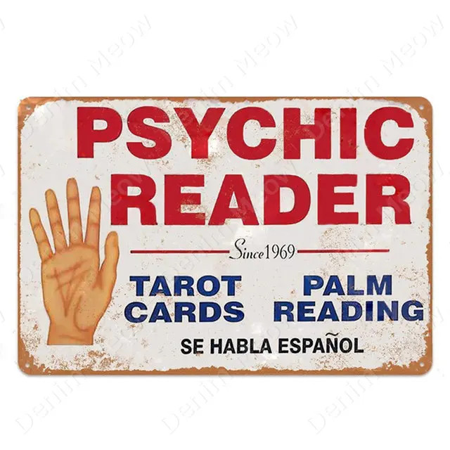 White Palm & Tarot Reader Metal Sign Psychic Fortune Teller Wall Decor 7.8×11.8