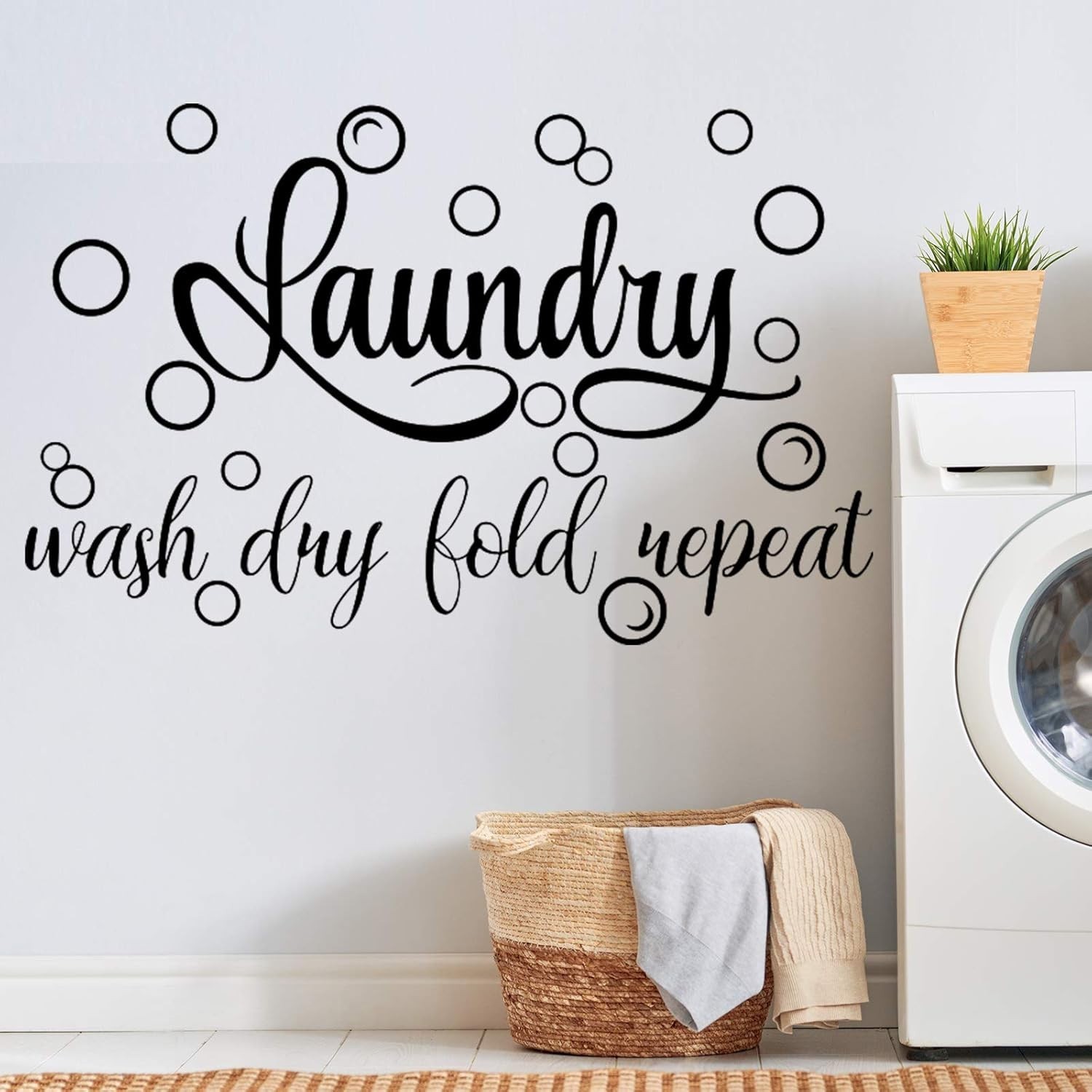 Laundry Room Sign Decals Decor Bubble Quote Stickers Wash Dry Fold Repeat Wall S