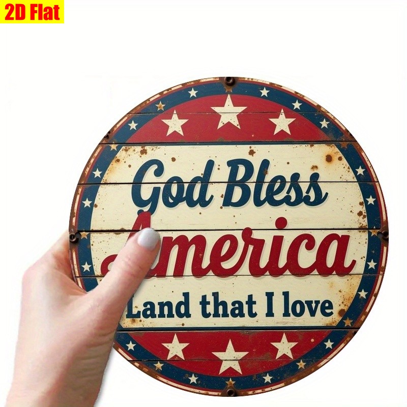 Distressed Metal Sign God Bless America USA Flag Fourth of July Patriotic Decor