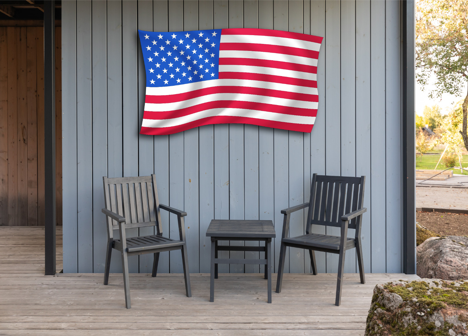 Waving American Flag Sign – Metal Outdoor Sign – Patriotic Porch Sign Farmhouse