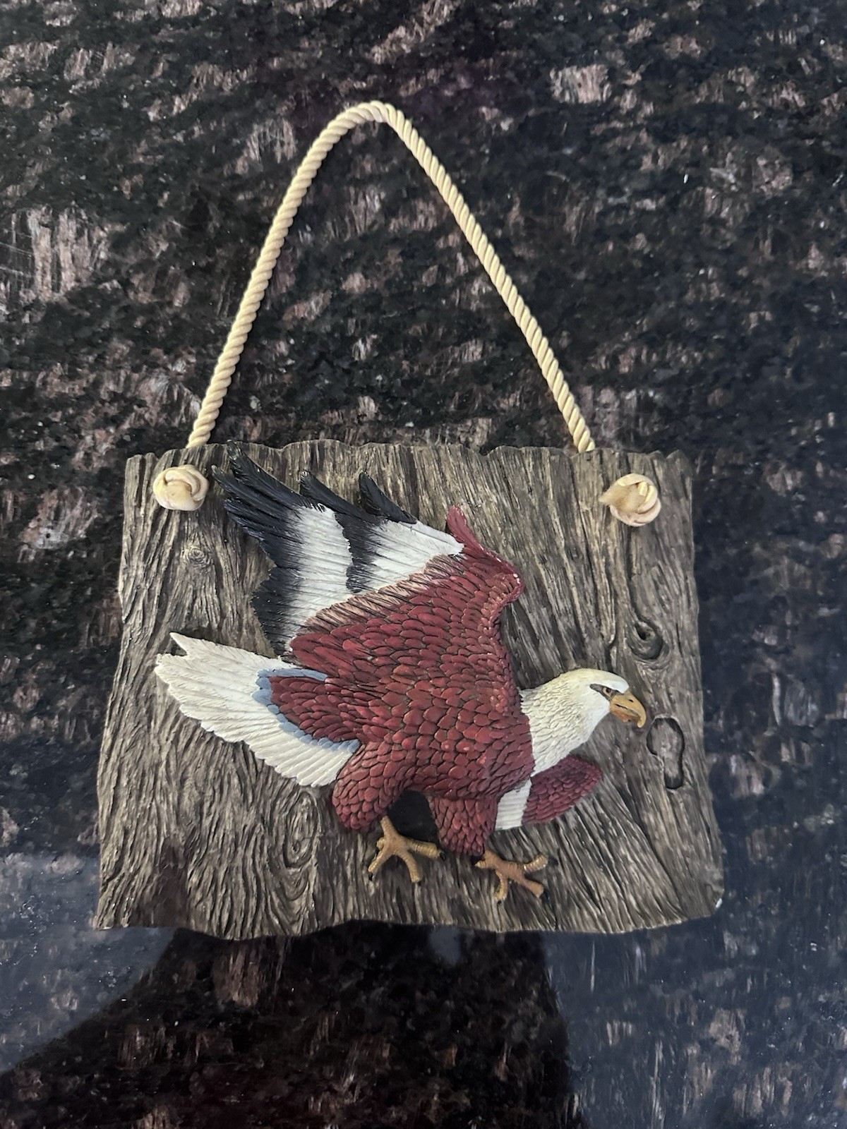 Patriotic Eagle Wall Plaque Resin Brown Red White Hanging Decorative Rectangle