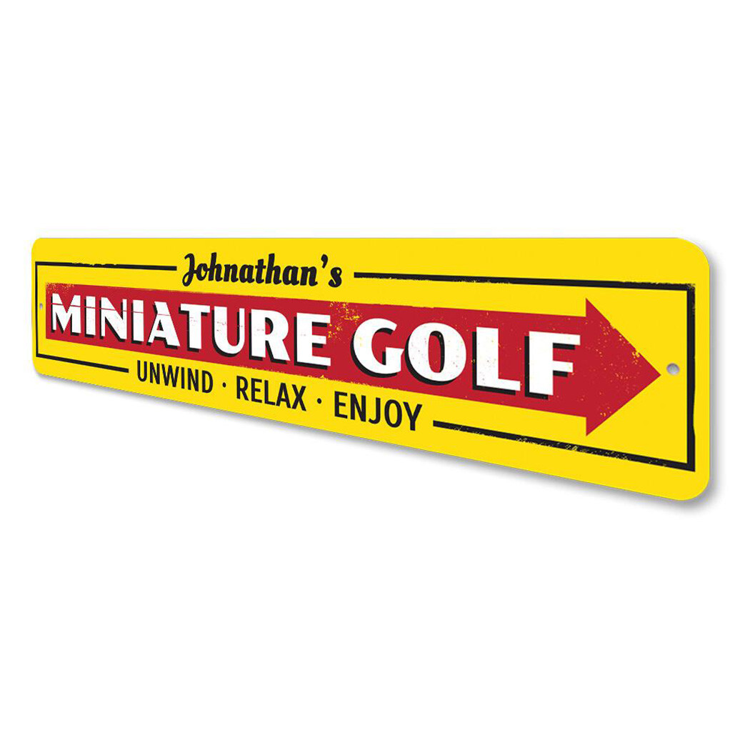 Miniature Golf Sign, Personalized Arrow Game Sign, Custom Name Metal Wall Decor