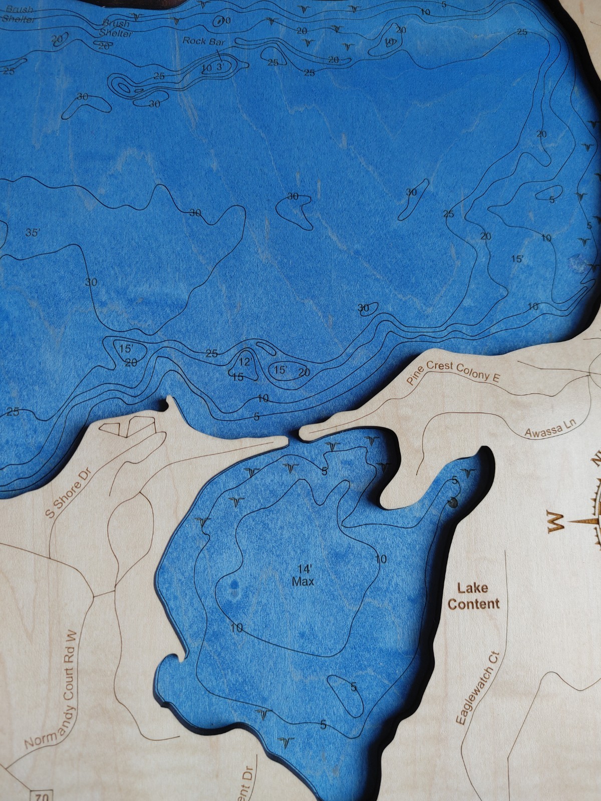 Wood Laser Engraved Contour Wall Map Big St Germain Lake Cabin Decor Wisconsin
