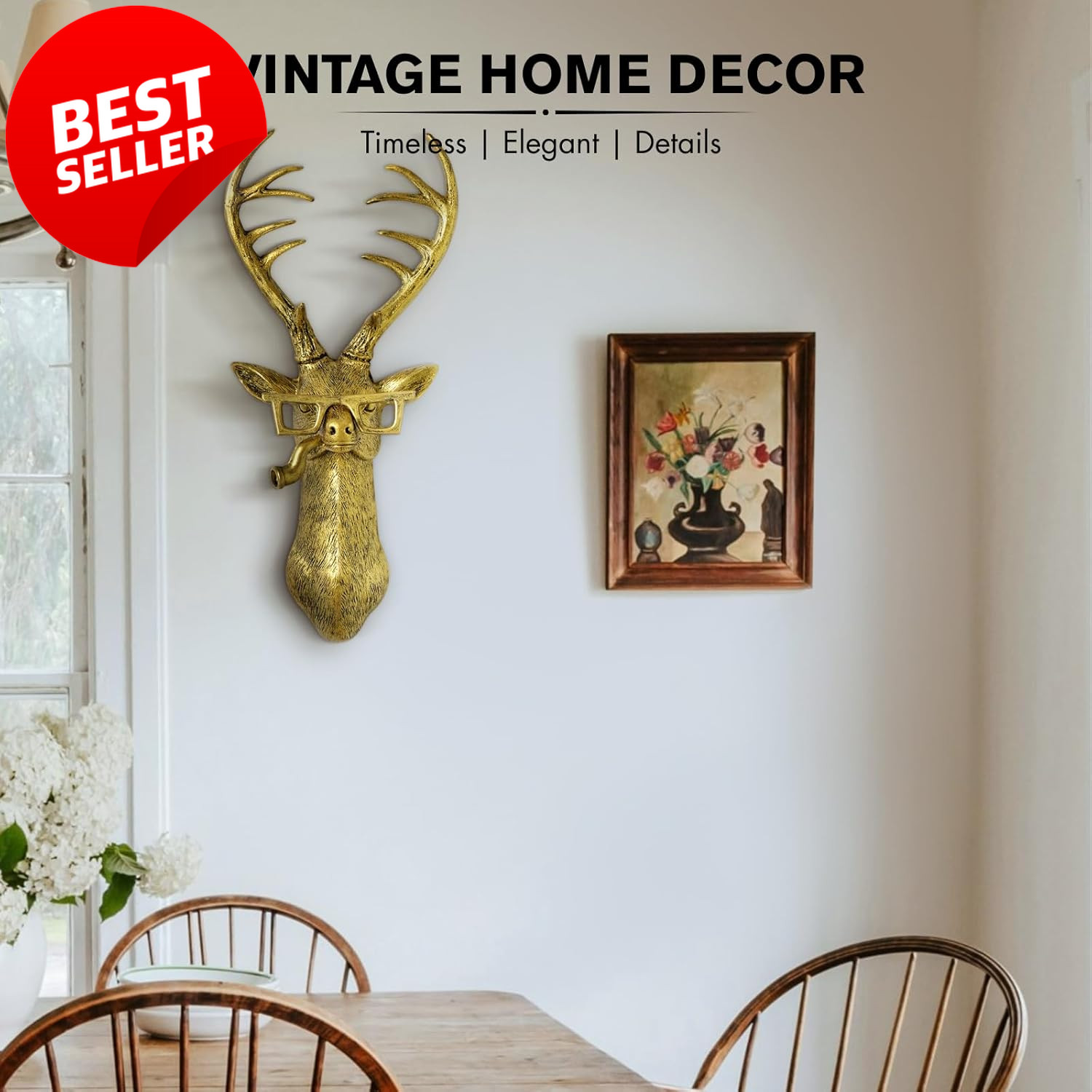 Gold Deer Head Wall Mount PU Foam 17in Lightweight Decor – US