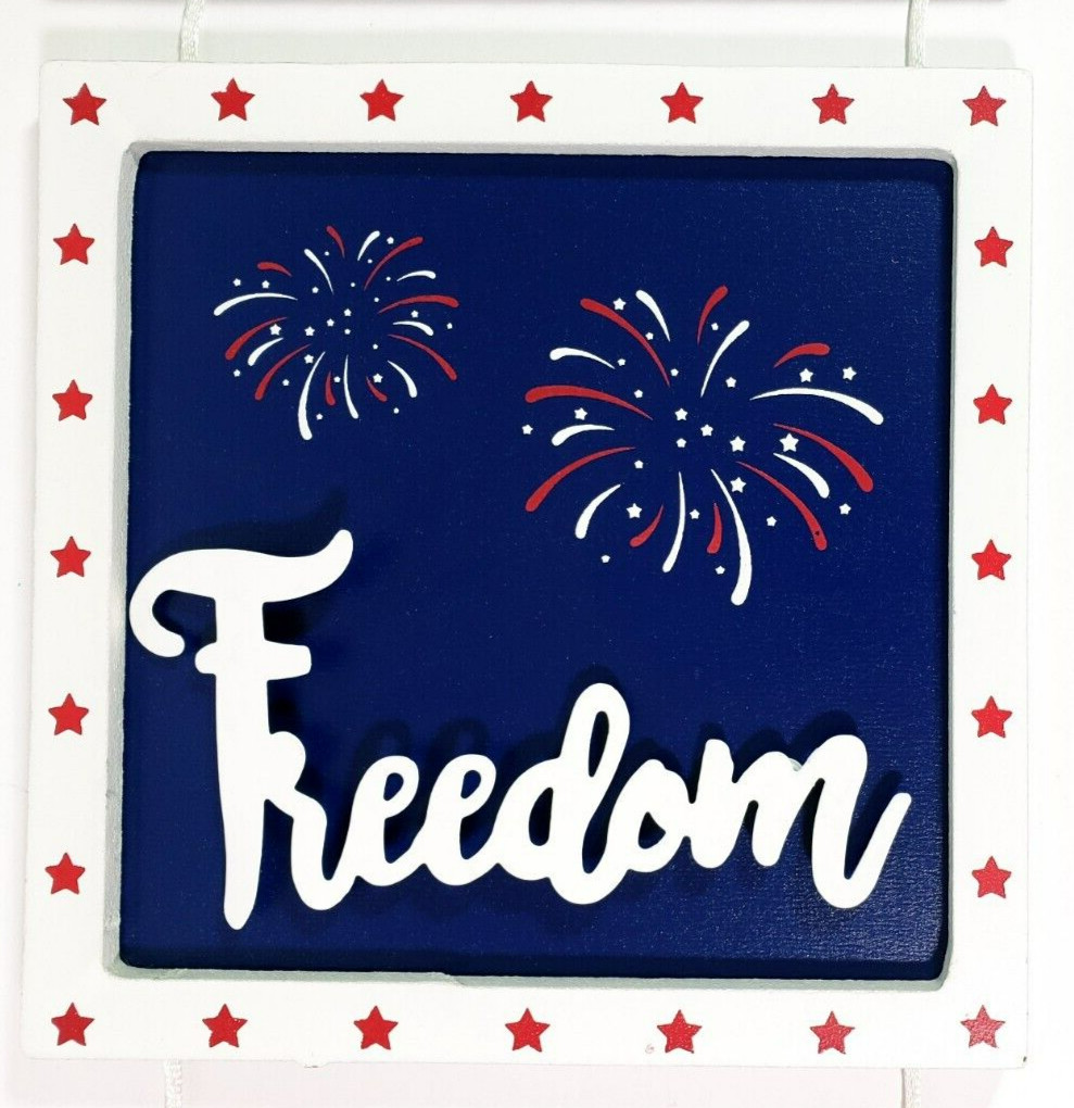 Let Freedom Ring Patriotic Hanging Sign Wood and Metal 23.25 in x 6.5 in NWT