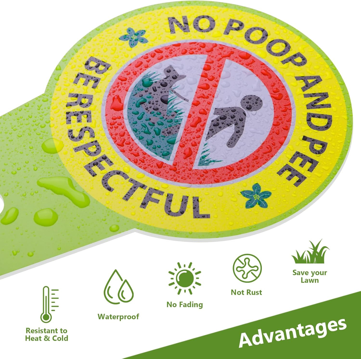 No Dog Poop Sign 2 Pack, Double Sided – Be Respectful/No Poop and Pee, Protect Y