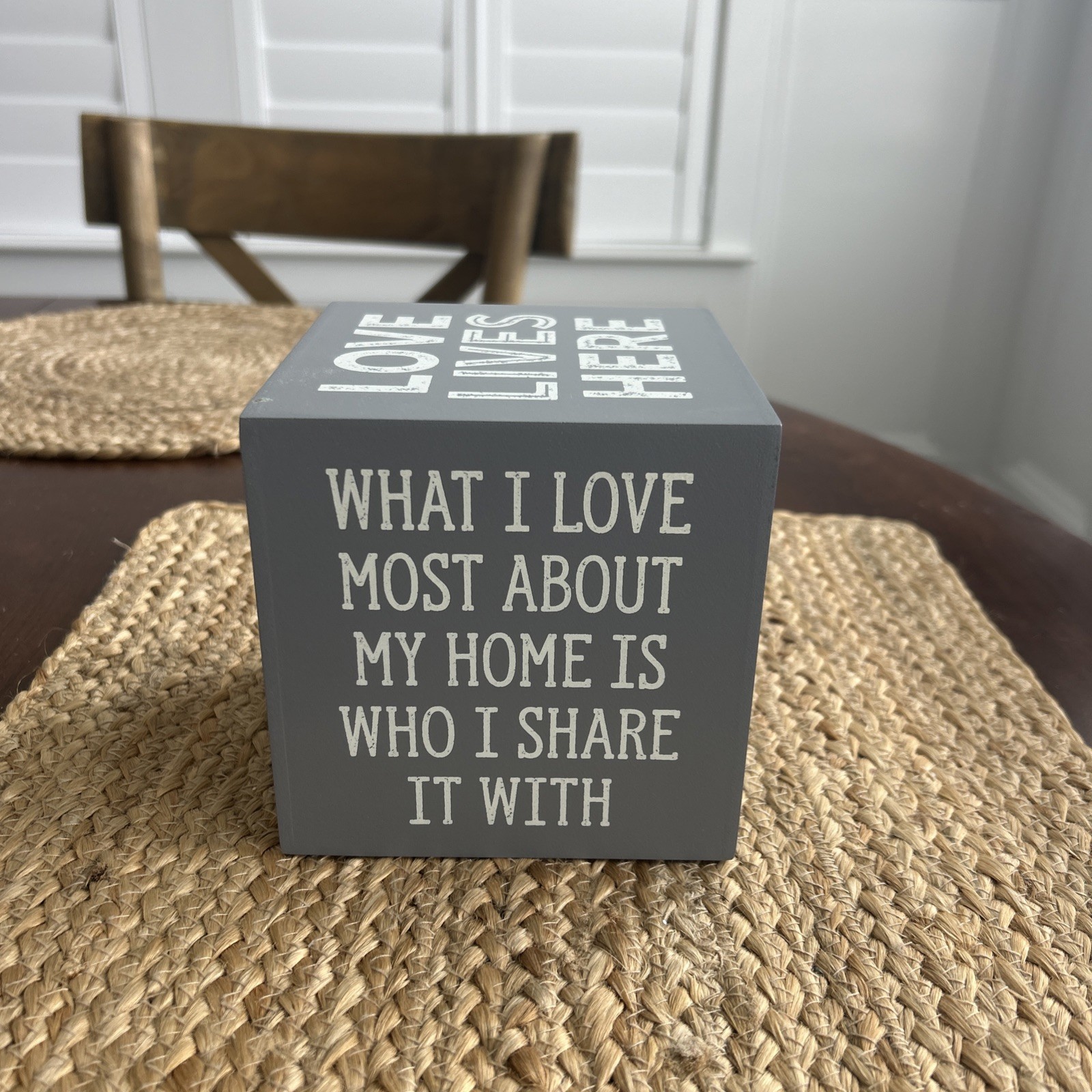 Grey & Ivory Wooden 5” Square Paper Weight/Home Decor/Sign/Block