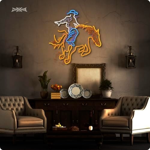 Large Cowboy Neon Wall Sign – Hip Hop Party Decor for Teen Room, Man Cave, Bar,