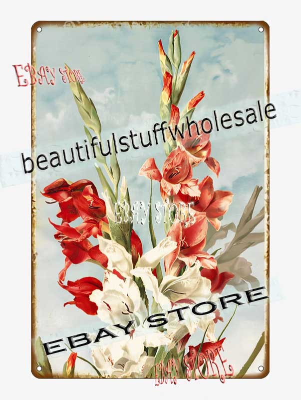 1860s Gladiolus Flowers Botanical Floral Wall Art Louis Prang Tin Sign decor art